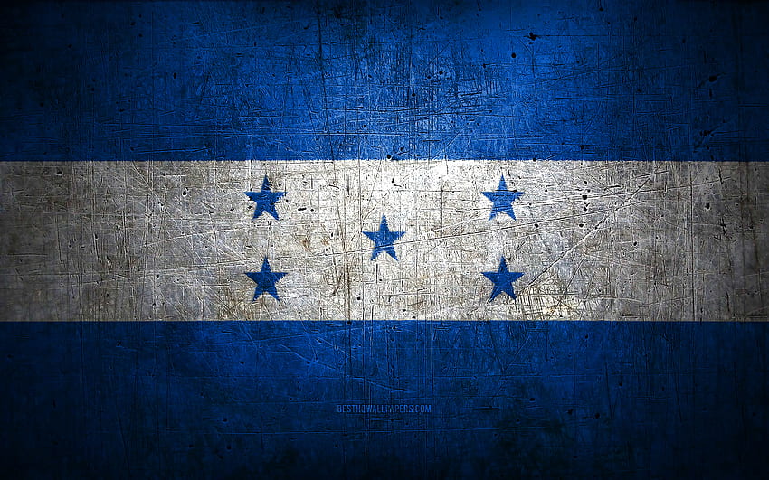 Honduran metal flag, grunge art, North American countries, Day of Honduras, national symbols, Honduras flag, metal flags, Flag of Honduras, North America, Honduran flag, Honduras HD wallpaper
