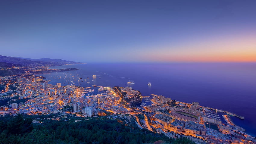 Ciudades, Noche, Ciudad, Brillo, Luz, Panorama, Mónaco, Principado De Mónaco fondo de pantalla