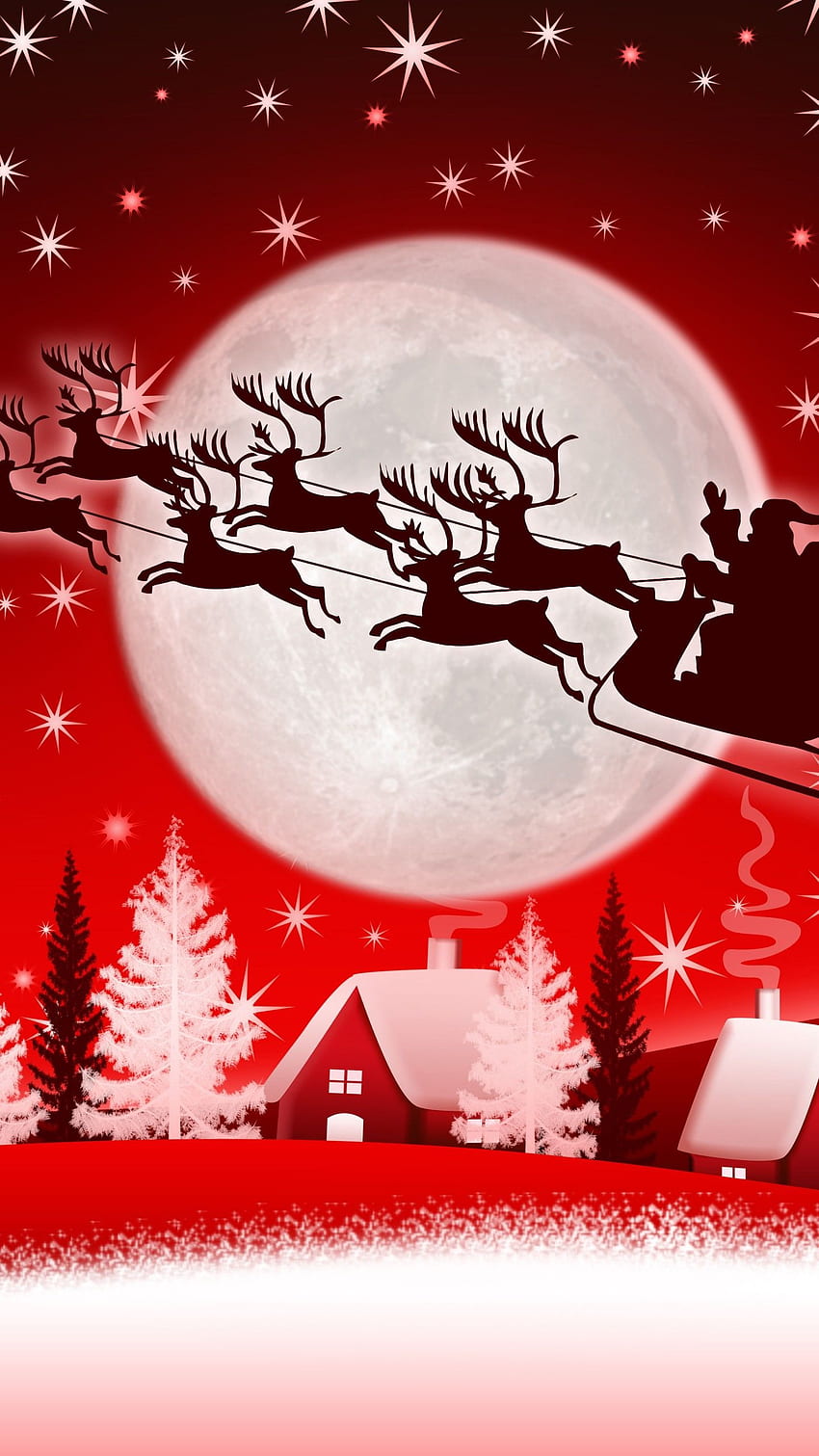 Christmas, New Year, Santa, deer, moon, winter, , Holidays HD phone wallpaper