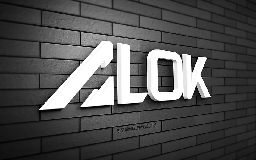Logotipo 3D de Alok, Alok Achkar Peres Petrillo, pared de ladrillo gris, creativo, estrellas de la música, logotipo de Alok, DJ Alok, DJ brasileños, arte 3D, Alok fondo de pantalla