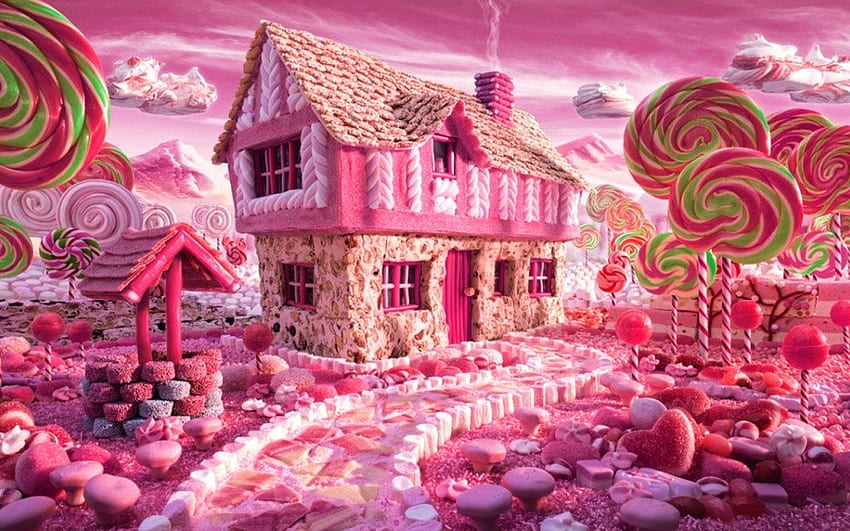 Casa di Barbie, lecca-lecca, paesaggio favoloso, arte 3D, Paese di Barbie, fiaba Sfondo HD