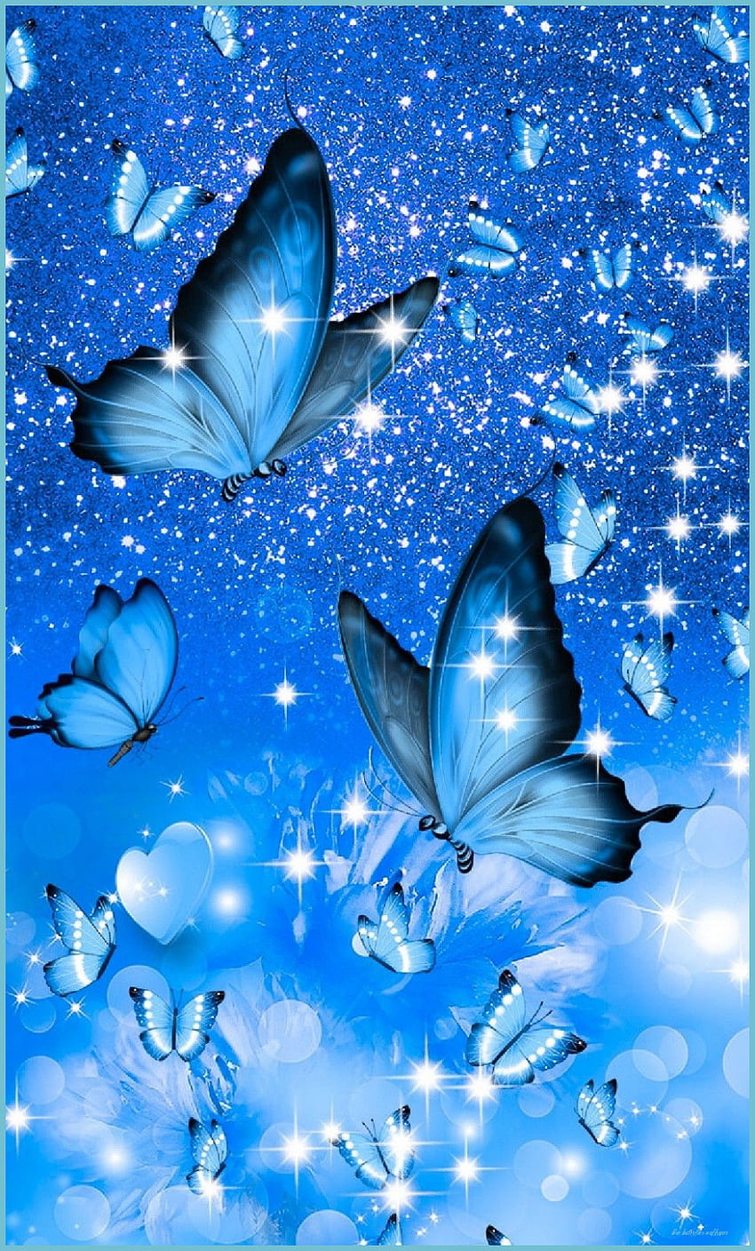 キラキラ星の蝶の背景 - 青い蝶、黄色と青の蝶に Silva によってピン HD電話の壁紙