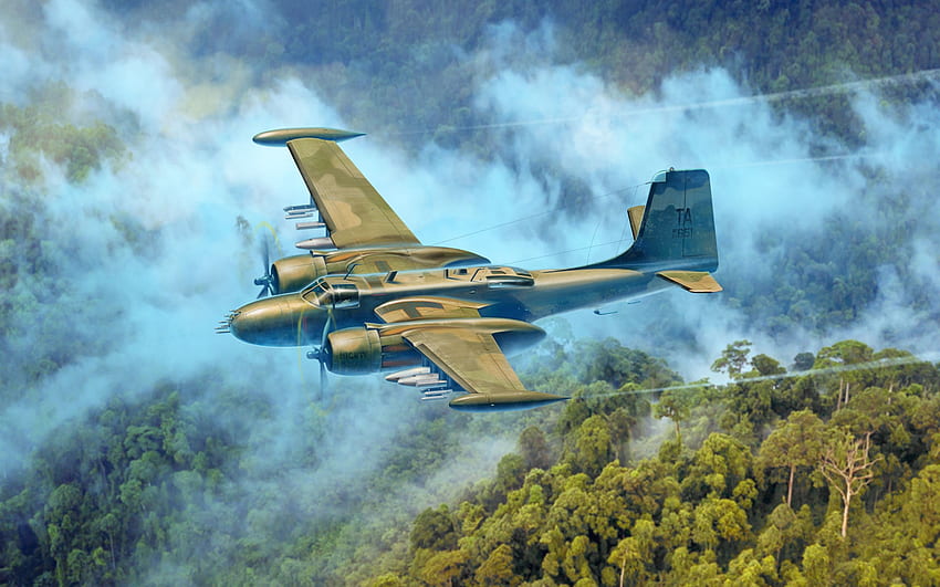 Douglas A-26 Invader, American bomber, attack aircraft, United States Air Force, Vietnam War, USA HD wallpaper