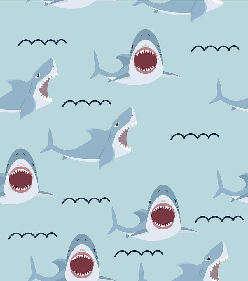 Cute shark with mouth open seamless pattern 1886377 Vector Art at Vecteezy, Cute Cartoon Shark HD phone wallpaper
