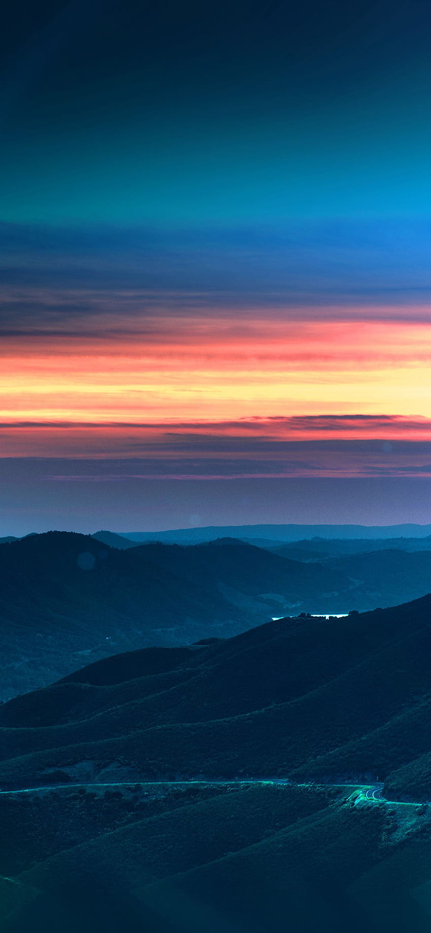 Straße, Kurve, Gebirge, Sonnenuntergang, Natur, Schöne, Blaue Fackel HD-Handy-Hintergrundbild