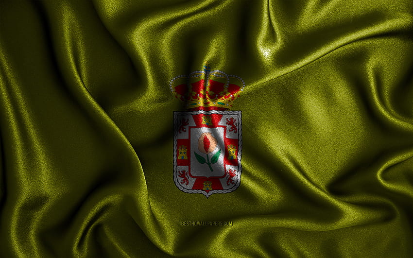 Bandeira de Granada, bandeiras onduladas de seda, províncias espanholas, Dia de Granada, bandeiras de tecido, Bandeira de Granada, Arte 3D, Granada, Europa, Províncias de Espanha, Granada 3D bandeira, Espanha papel de parede HD
