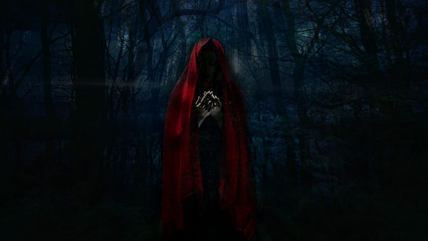 kobieta, płaszcz, przerażający, ponury, las, 1600X900 Przerażenie Tapeta HD