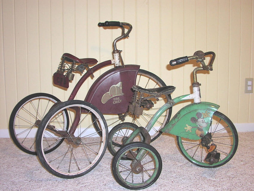 멋진 골동품 세발자전거의 아름다운 미키 마우스, 불, 수집, 희귀 HD 월페이퍼