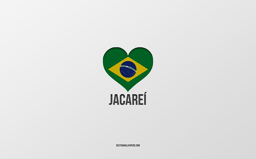 ジャカレイが大好き, ブラジルの都市, ジャカレイの日, 灰色の背景, ジャカレイ, ブラジル, ブラジル国旗のハート, お気に入りの都市, ジャカレイが大好き 高画質の壁紙