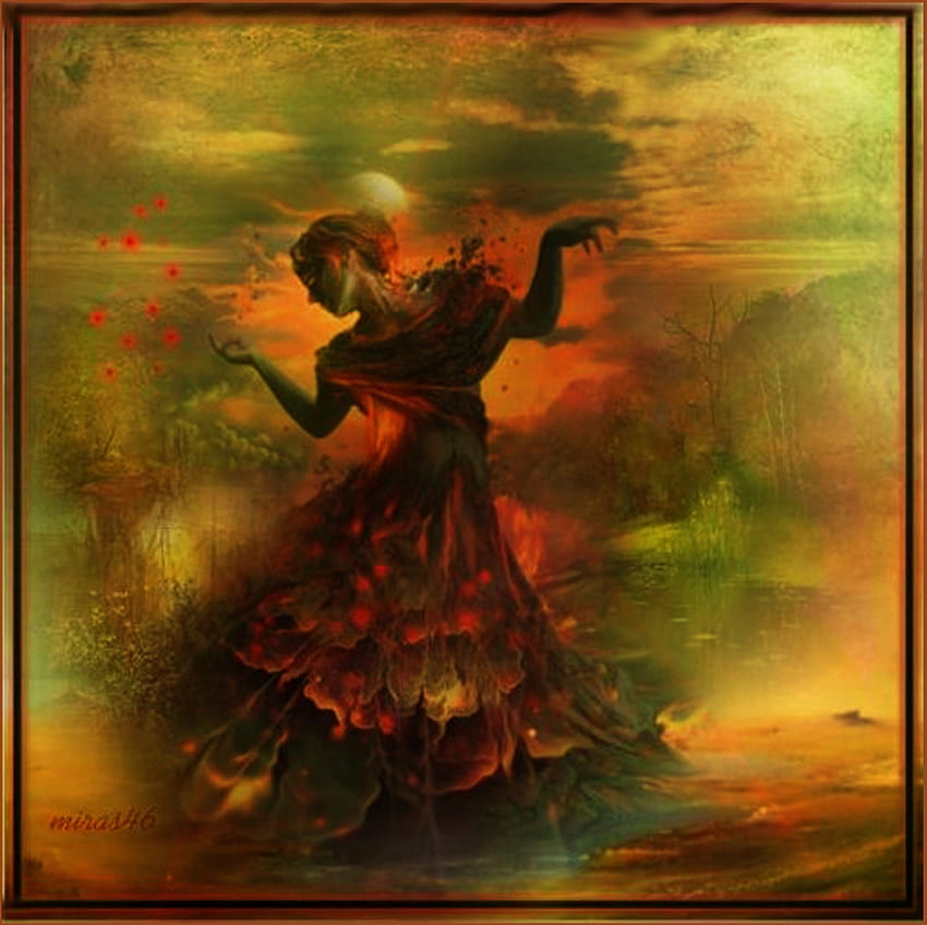 dancer girl, dance, digital art, nature, woman, sunset HD wallpaper