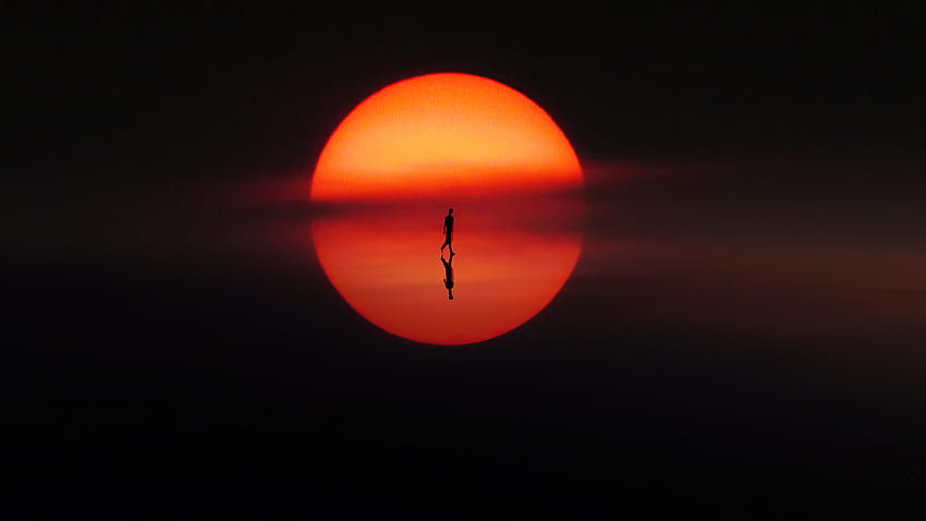Reflection, solitude, sun, silhouette, artwork HD wallpaper
