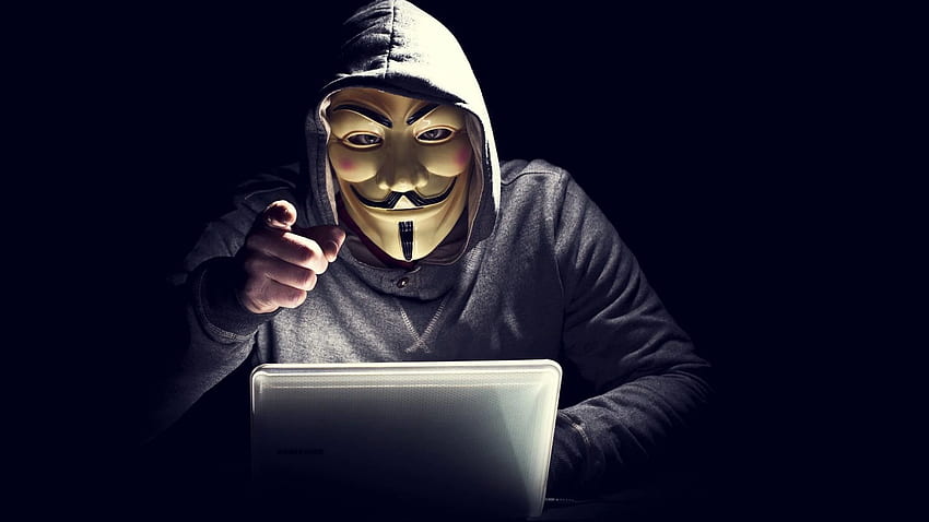 Anonymus Hacker In Mask Pointing Finger Laptop Full HD wallpaper