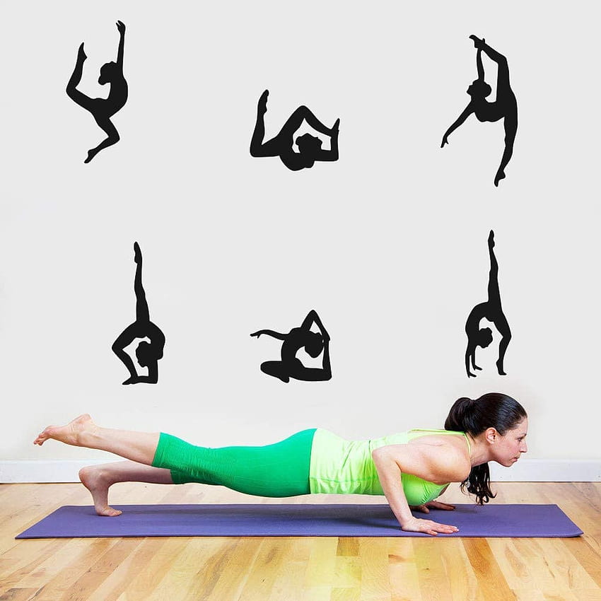 Yoga Wall Sticker Vinyl Yoga Poses Silhouette Woman Exercise Meditation Wall Decal for Yoga Studio or Home, Black : เครื่องมือและการปรับปรุงบ้าน, Yoga Silhouette วอลล์เปเปอร์โทรศัพท์ HD
