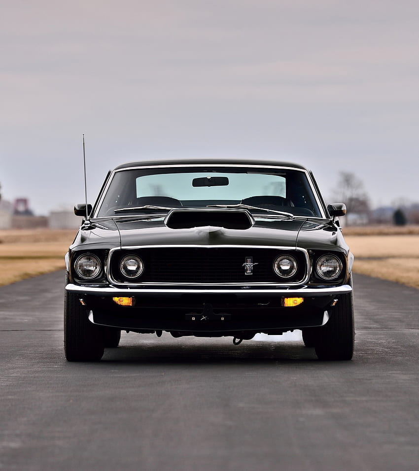 Ford Mustang 1969 สีดำ มุมมองด้านหน้า กล้ามเนื้อ รถ 1920 X 2160 รถ วอลล์เปเปอร์โทรศัพท์ HD