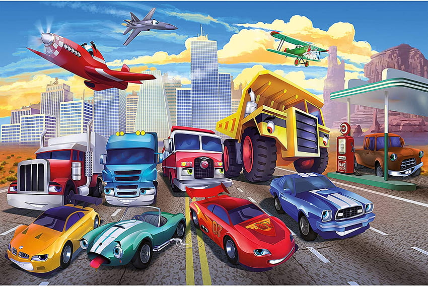 키즈 룸 보육 – 경주 용 자동차 – 장식 비행기 소방관 차량 Cabrio 만화 스타일 모험 장식 벽화 (82..1in - cm), 어린이 자동차 HD 월페이퍼