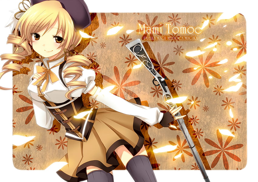 Tomoe Mami, Mahou Shoujo Madoka Magica, Anime, Waffe, blondes Haar, Waffe, Schönheit HD-Hintergrundbild