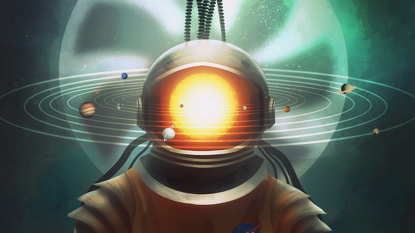 cosmonaut, space, art, solar system, hourglass, surrealism tablet, laptop background HD wallpaper