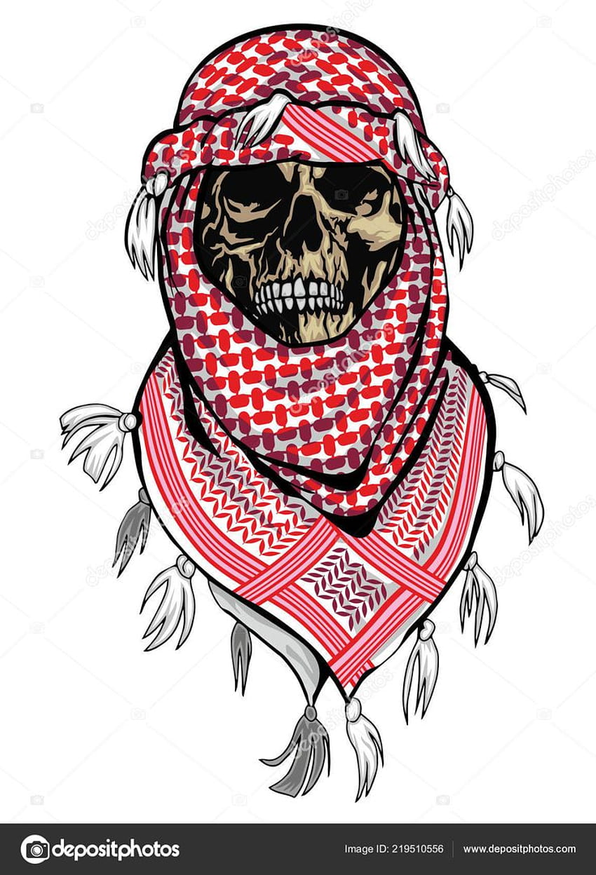 Agresywny emblemat z arabską czaszką w keffiyeh. Czaszka, Sztuka czaszki, Złoty posąg Buddy, Arab Tapeta na telefon HD