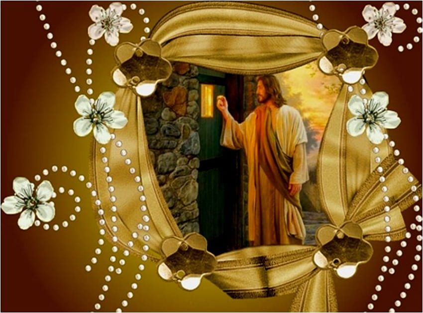 พระเยซูเคาะประตู พระเจ้า ประตู ดอกไม้ พระเยซู พระคริสต์ ผู้กอบกู้ ศาสนา ศาสนาคริสต์ วอลล์เปเปอร์ HD