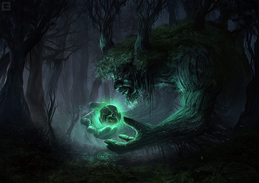 Créature, Sombre, Fantaisie, Forêt, Géant, Vert, Magie, Ogre. Mocah, monstre de la forêt Fond d'écran HD