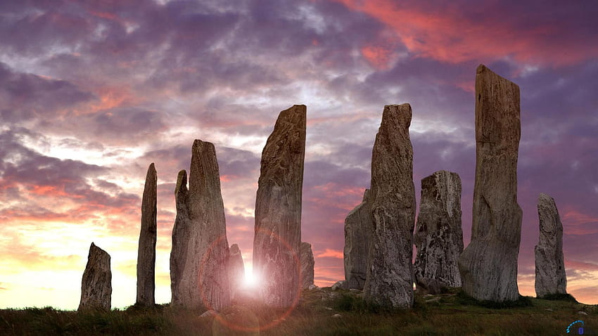 Calanish sun set (?). Standing stone, Scotland , Outer hebrides HD wallpaper