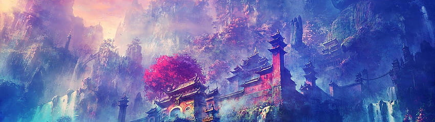 Buddha Oriental Castle Scenery Anime, Buddha Dual Screen HD wallpaper
