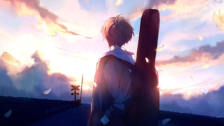 Malowanie gitary chłopca z anime. Anime, Anime boy, Animacja tła, Aesthetic Anime Boy Tapeta HD