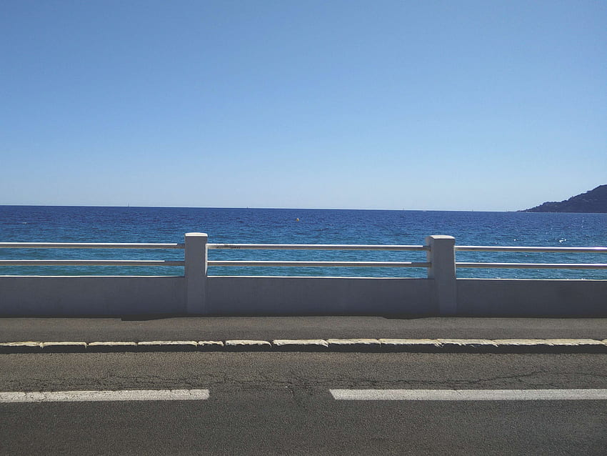 beach, france, mediterranean, mediterranean sea, mountain, ocean, road, sea, sidewalk HD wallpaper