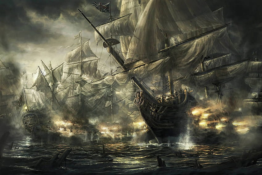 Epickie bitwy morskie. Grafika statku, statek-widmo, znani piraci Tapeta HD
