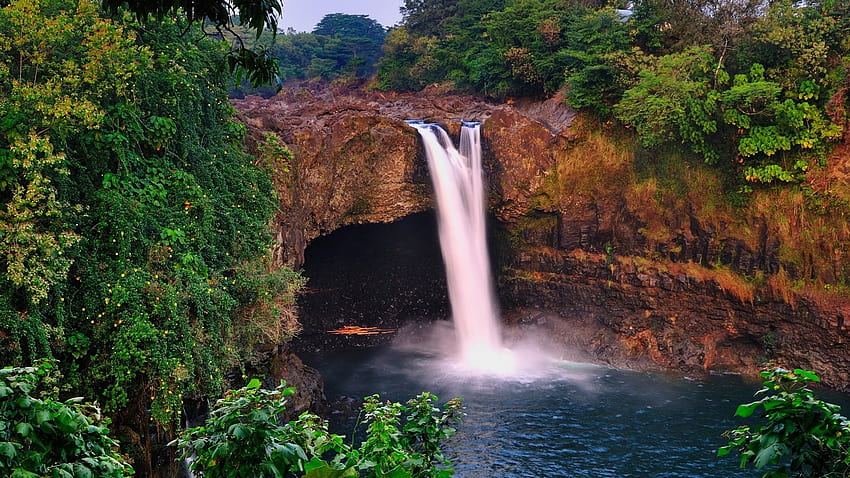 waterfall forest river usa rock hawaii rainbow falls, Hawaii Waterfalls HD wallpaper