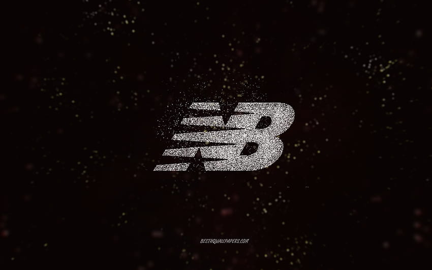 New Balance glitter logo, , black background, New Balance logo, white ...
