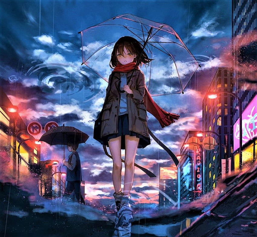 HD wallpaper anime art anime girl rain sadness city night rainy rainy  day  Wallpaper Flare
