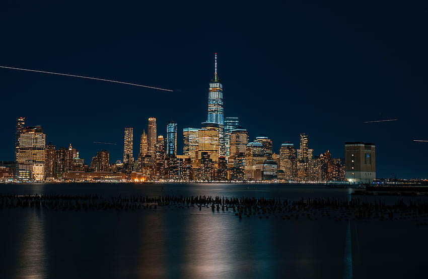 Cities, Usa, Shore, Bank, Night City, Skyscrapers, United States, Panorama, New York HD wallpaper