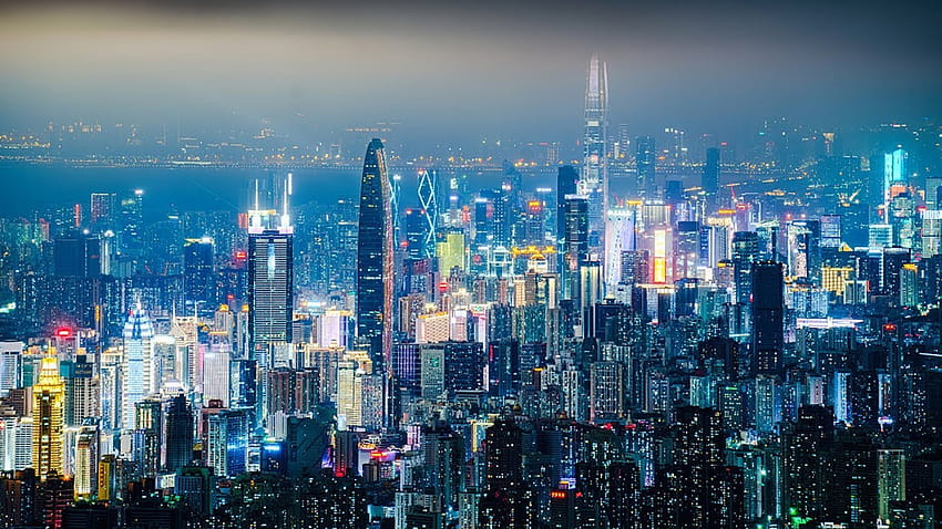 Shenzhen, Hong Kong's neighbor, moves forward, Shenzhen Night HD wallpaper