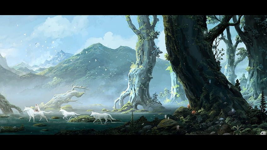Animals on forest , Studio Ghibli, Princess, Princess Mononoke HD wallpaper