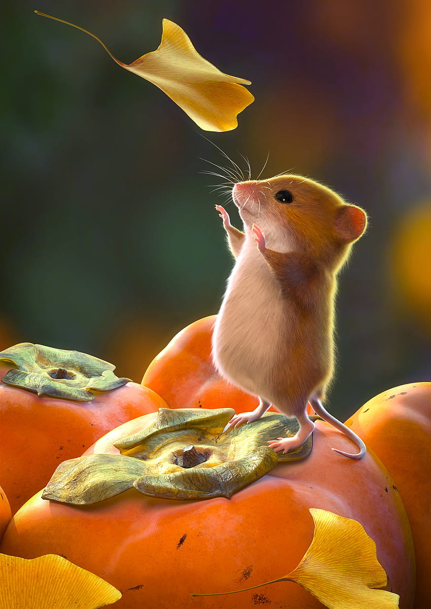 Art, Leaves, Nice, Sweetheart, Mouse, Rodent HD phone wallpaper