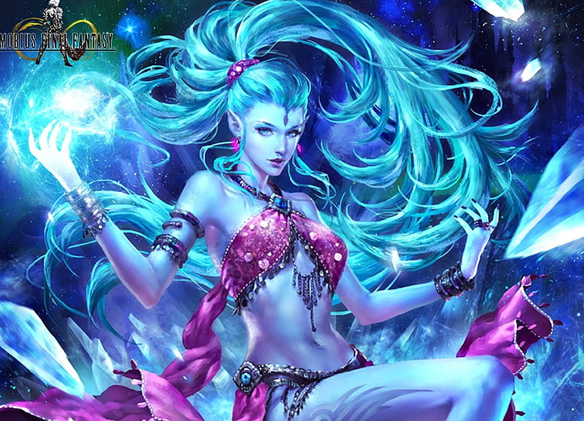 Shiva, niebieski, final fantasy, dopaprime, dziewczyna, kobieta, różowy, fantasy, magiczny, gra, luminos Tapeta HD
