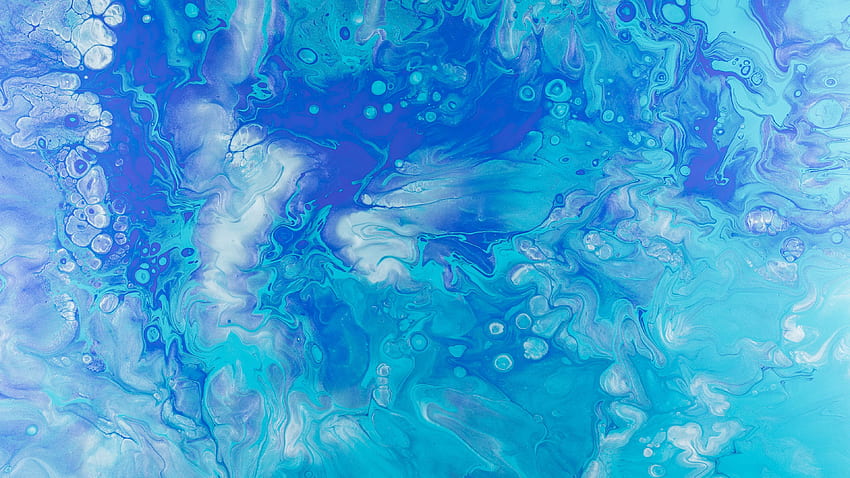 ブルー ホワイト ペイント液体流体アート抽象。 高画質の壁紙