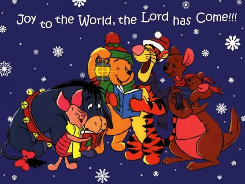 Pooh Christmas Carols, winter, carols, pooh, tigger, kanga, roo, snow, christmas, flakes, snow flakes, piglet HD wallpaper