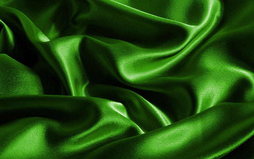 zielone satynowe tło, makro, zielona jedwabna tekstura, falista tkanina tekstura, jedwab, zielona satyna, tekstury tkanin, satyna, jedwabne tekstury, zielona tkanina tekstura, zielona satynowa tekstura, zielone tło tkaniny dla z Tapeta HD