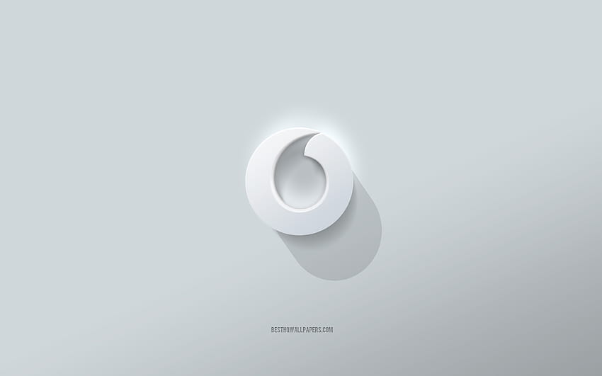 Лого на Vodafone, бял фон, лого на Vodafone 3d, 3d изкуство, Vodafone, 3d емблема на Vodafone HD тапет