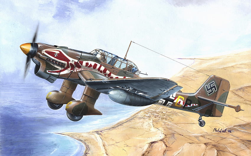 Junkers Ju-87R Stuka, German attack aircraft, World War II, Luftwaffe, Ju-87R, German aircraft, Germany, painted aircraft HD wallpaper