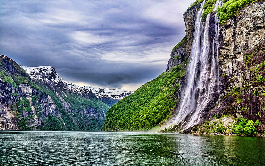Norveç, fiyort, şelale, dağlar, Avrupa, norveç doğası, R, çözünürlük için güzel doğa. Yüksek kalite HD duvar kağıdı