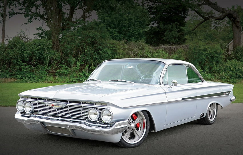 1961-Chevy-Impala, Bowtie, Silver, Classic, GM HD тапет