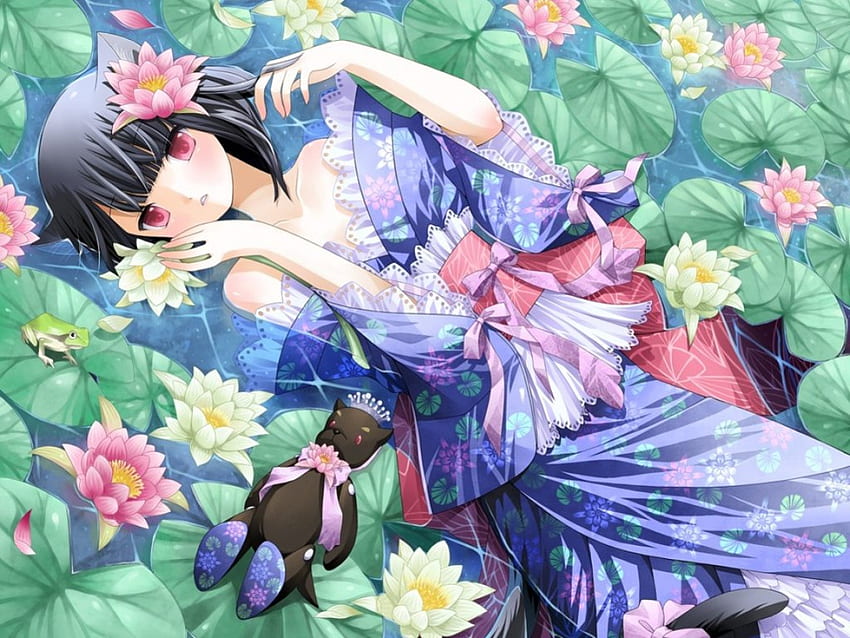 Flower Girl, japanese, orginal, kimono, cute, flowers, girl HD wallpaper