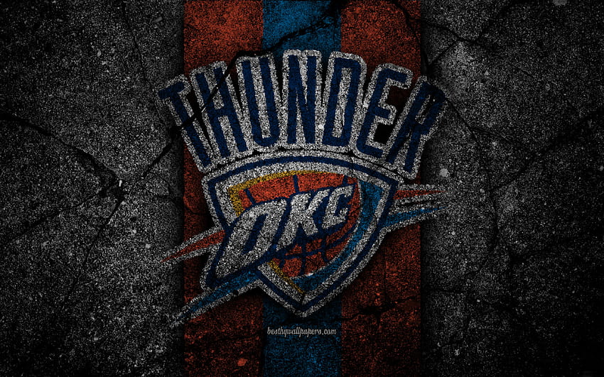 Oklahoma City Thunder, NBA, logo, pierre noire, basket-ball, Conférence de l'Ouest, texture d'asphalte, États-Unis, créatif, club de basket-ball, logo Oklahoma City Thunder pour avec résolution . Haute qualité Fond d'écran HD