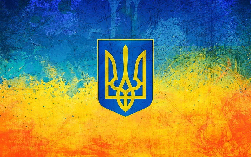 Ucrania Ucrania Bandera Escudo De Armas Trident Amarillo Azul - Bandera De Ucrania, Trident Cool fondo de pantalla