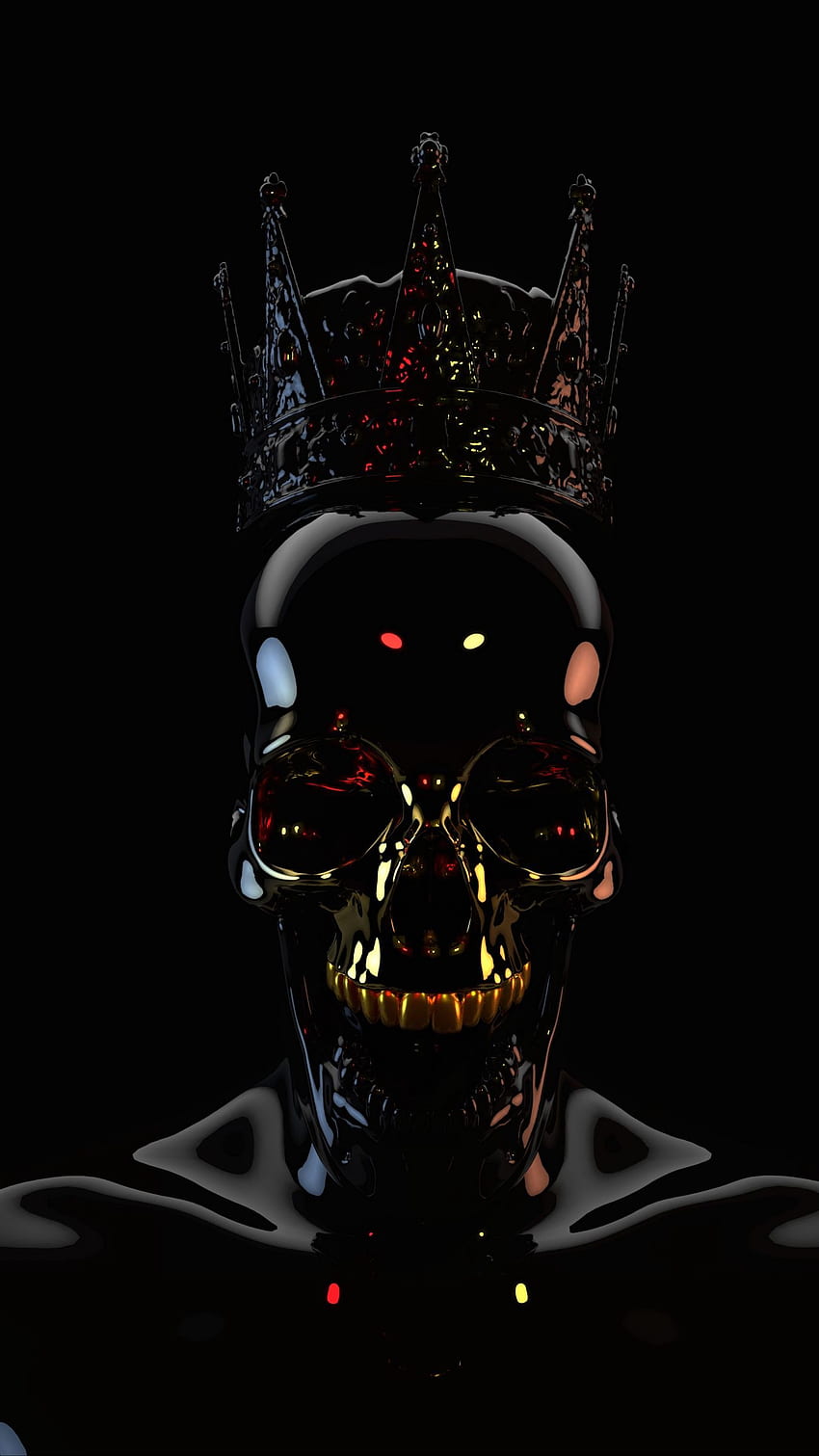skull, black, dark, crown, 3D HD phone wallpaper