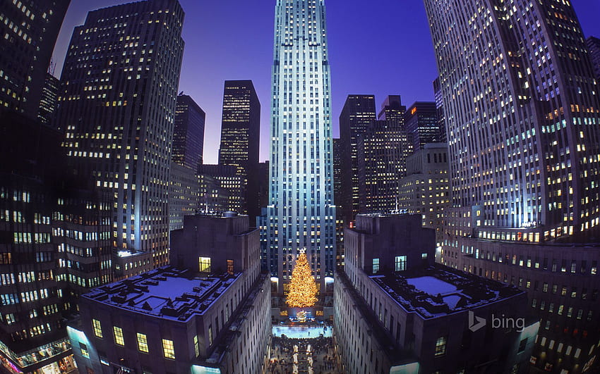 ABD New York City binaları Rockefeller Center Gallery, New York City Noel HD duvar kağıdı