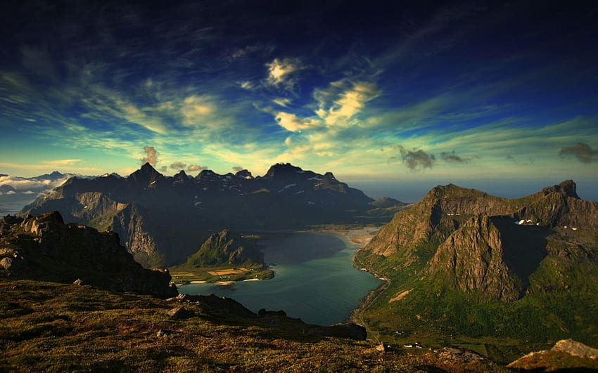 flakstad norwegia, flakstad, norwegia, danau, gunung Wallpaper HD